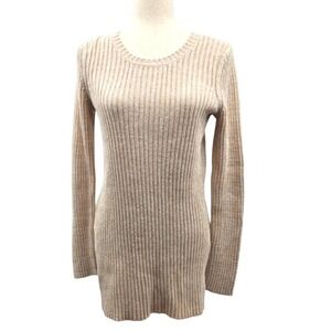 BCBGENERATION Crewneck  Stretch‎ Ribbed Sweater Nude & White Size Medium